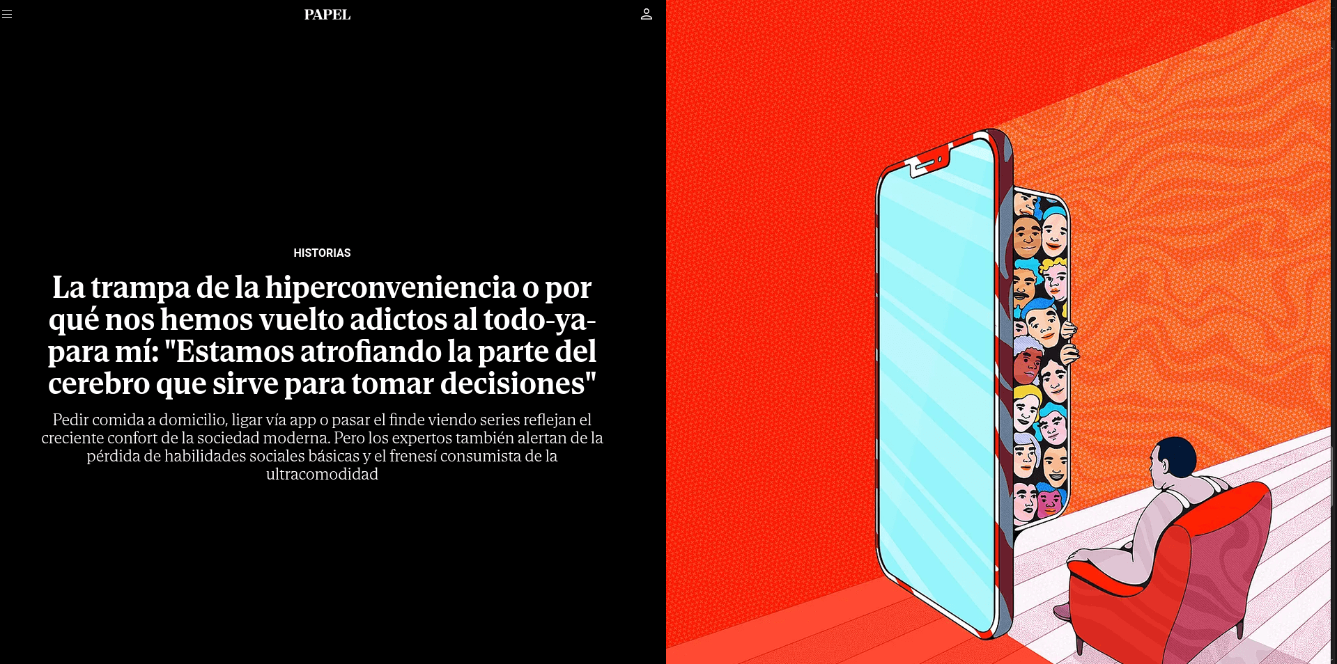 Captura de la edición digital de Papel: La trampa de la hiperconveniencia